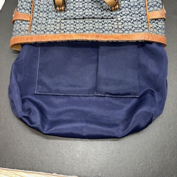 Coach Gallery Navy Blue Monogram W/ British Tan Leather Shoulder Tote F11526 - Picture 13 of 16